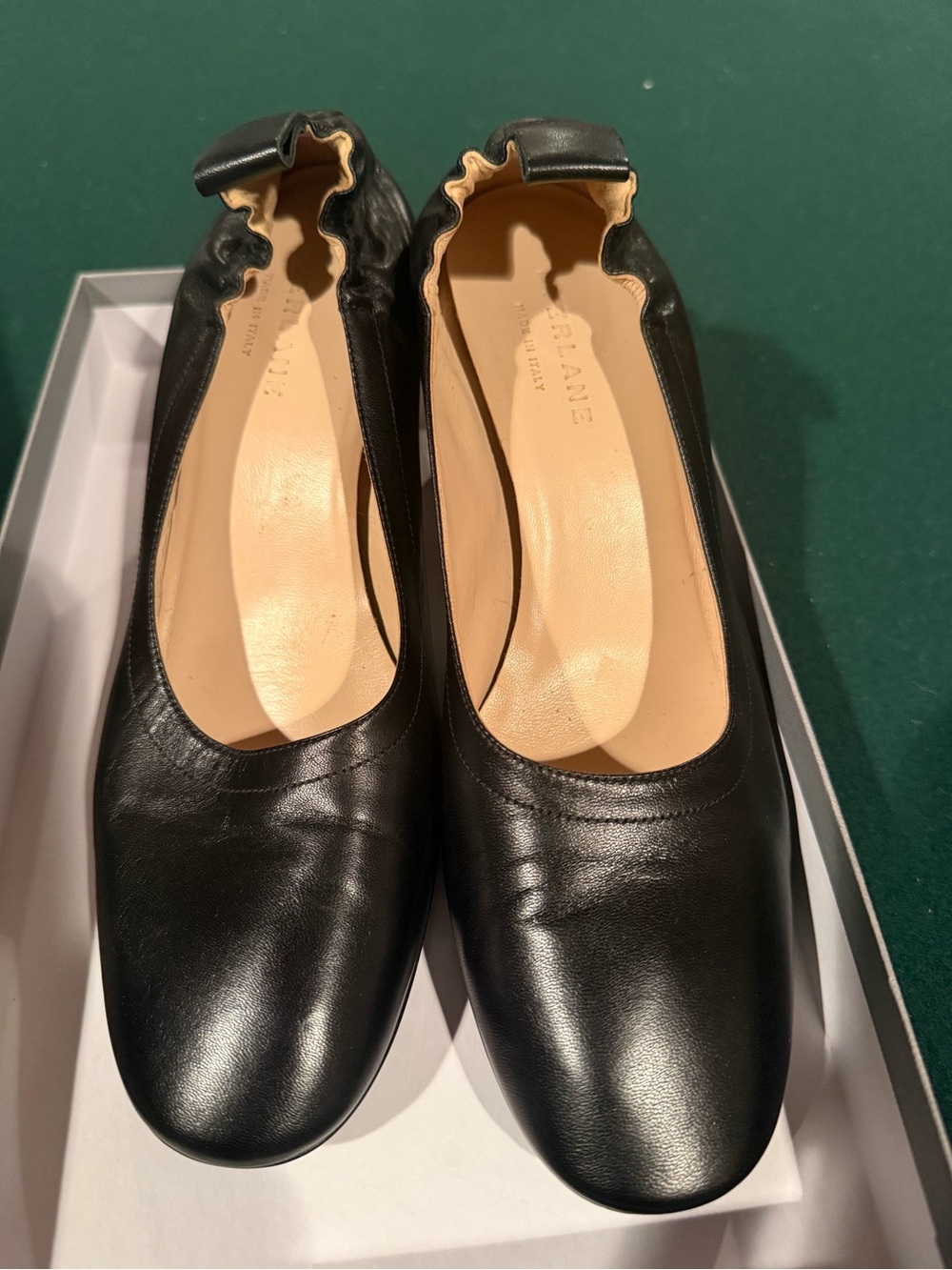 Everlane Black Leather “Day Heel” Ballet-inspired Pump